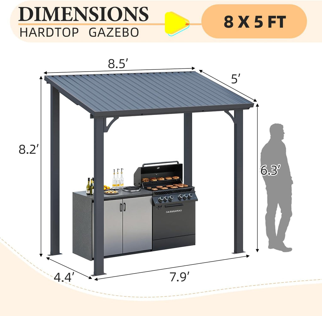 YODOLLA Hardtop Gazebo, Wall-Mounted Lean to Metal Awnings Pergola