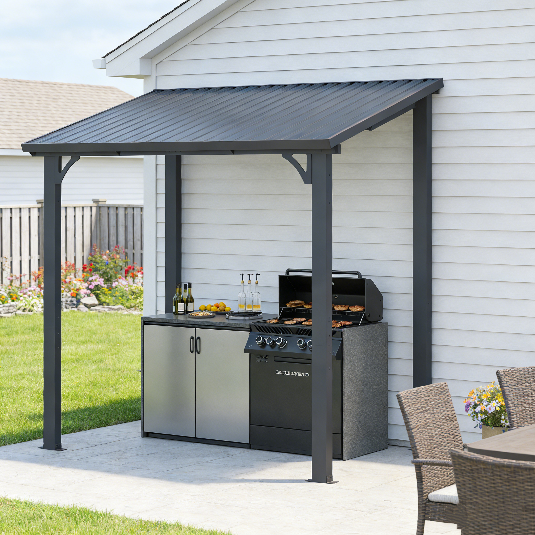 YODOLLA 8'x5' Hardtop Gazebo, Wall-Mounted Lean to Metal Awnings Pergola