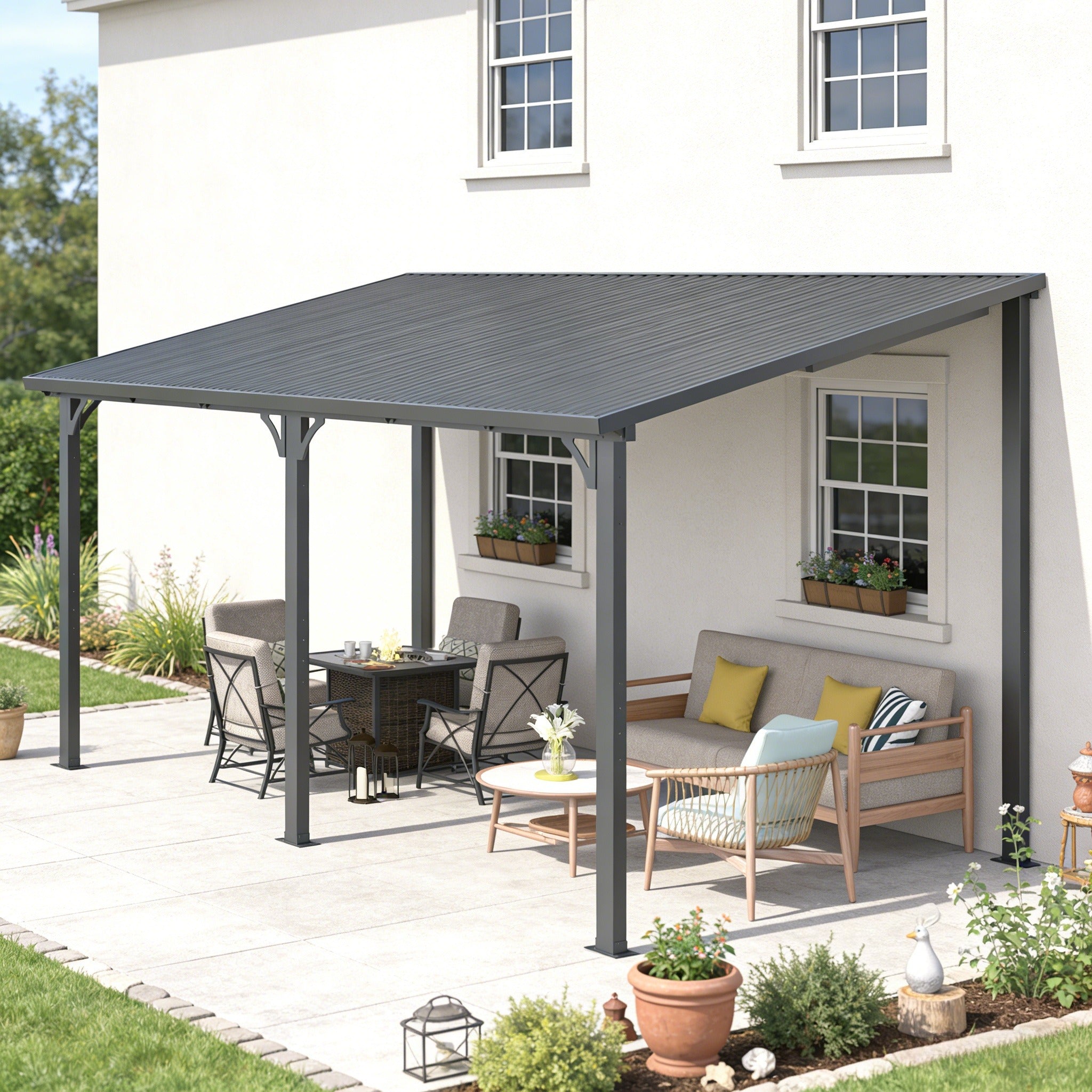 YODOLLA 16'x10' Wall-Mounted Pergola Hardtop Outdoor Gazebo