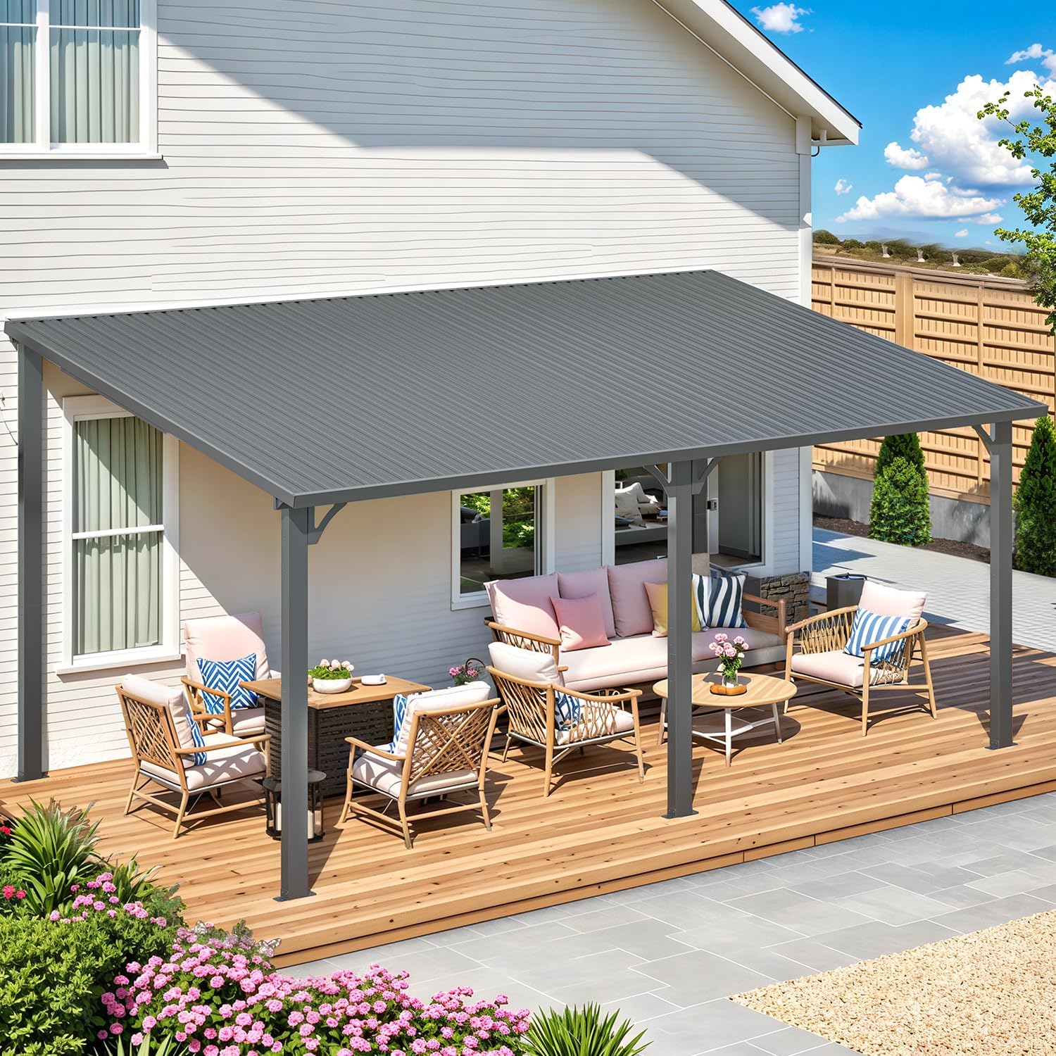 YODOLLA Hardtop Gazebo, Wall-Mounted Lean to Metal Awnings Pergola
