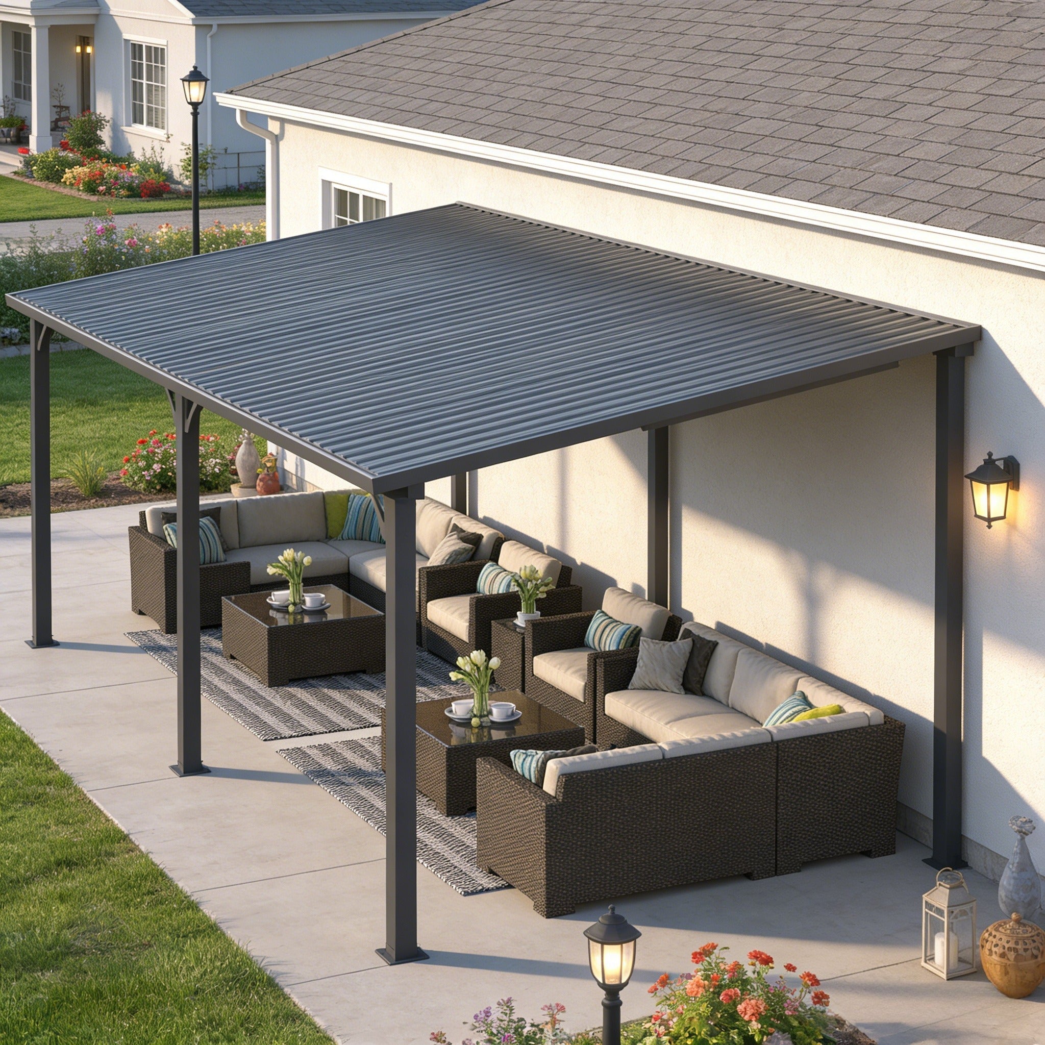 YODOLLA 20' x 12' Outdoor Wall-Mounted Gazebo Hardtop Pergola for Patio