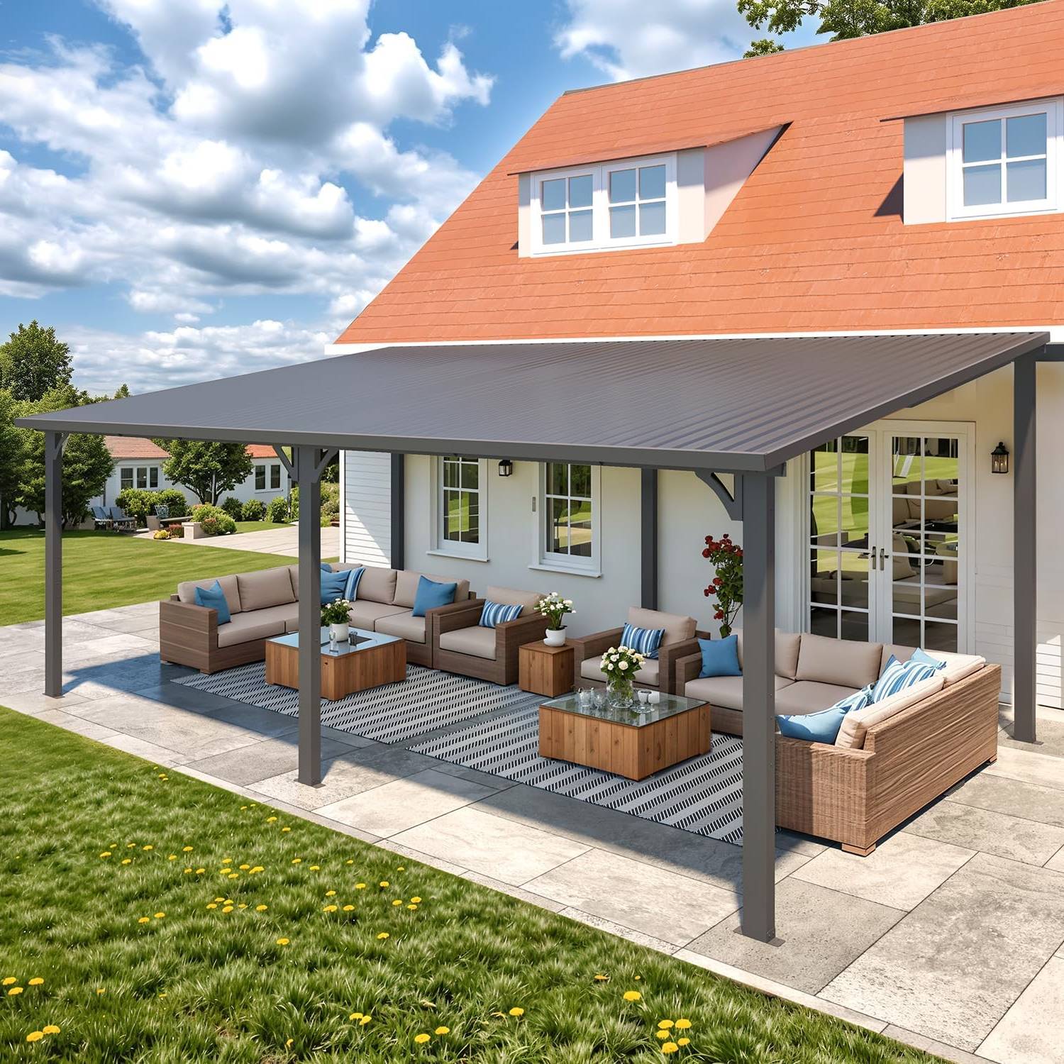 YODOLLA Hardtop Gazebo, Wall-Mounted Lean to Metal Awnings Pergola