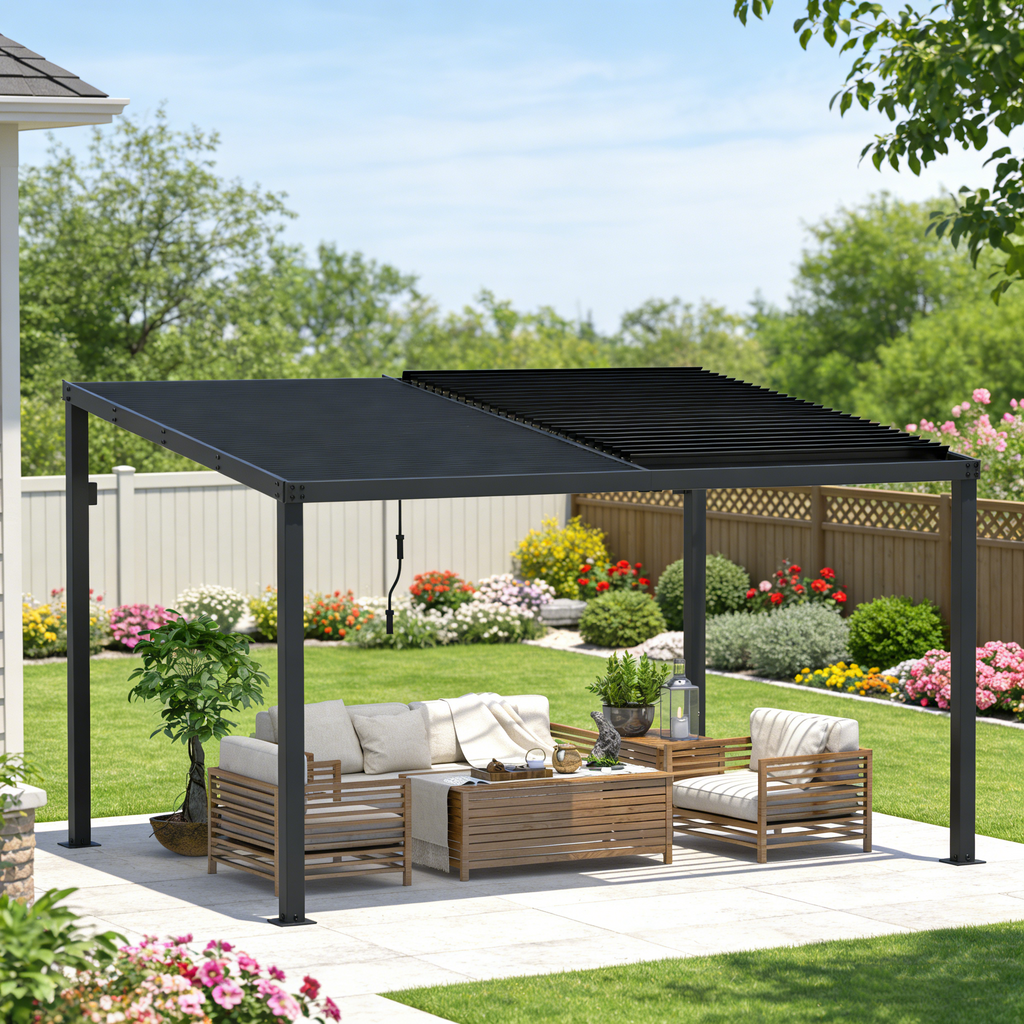 YODOLLA 13' x 10' Louvered Gazebo Pergola with Adjustable Metal Rainproof Patio Roof