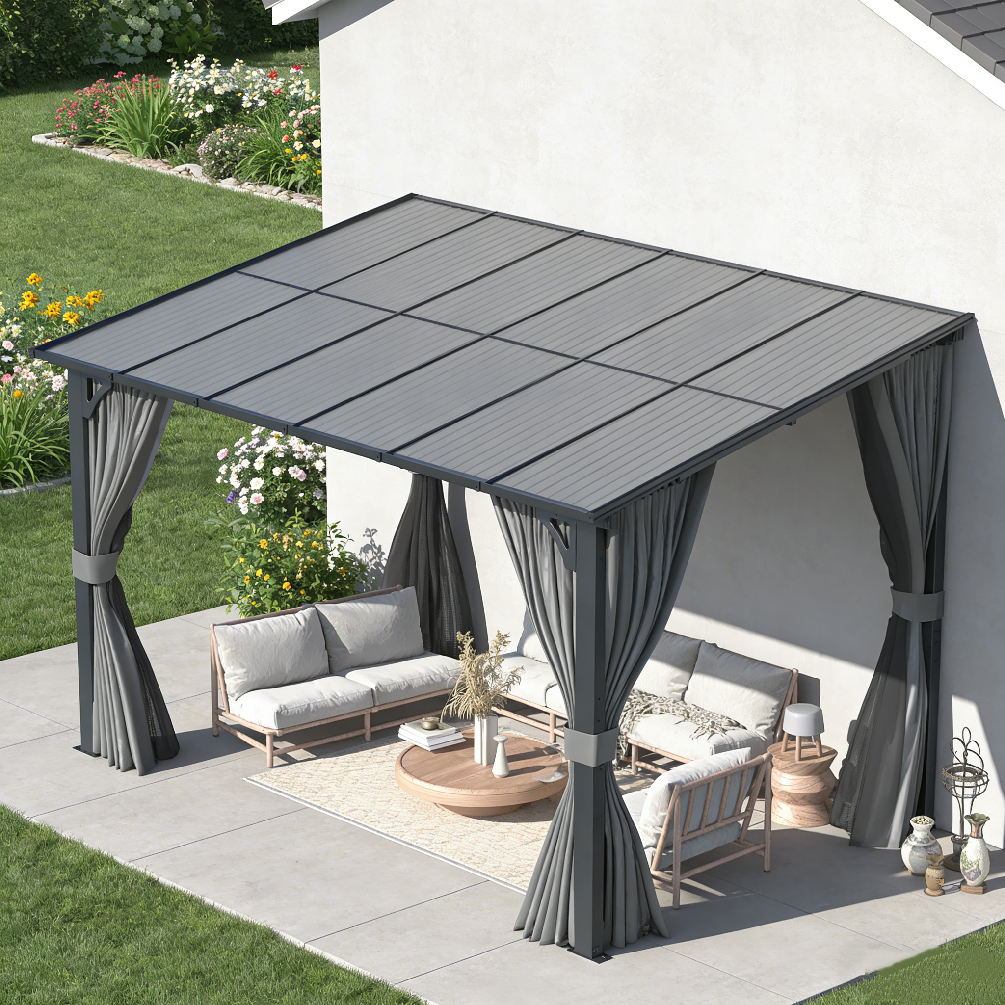 YODOLLA 12' x 8' Gazebo Outdoor Pergola Gazebo with Curtains and Nettingbest