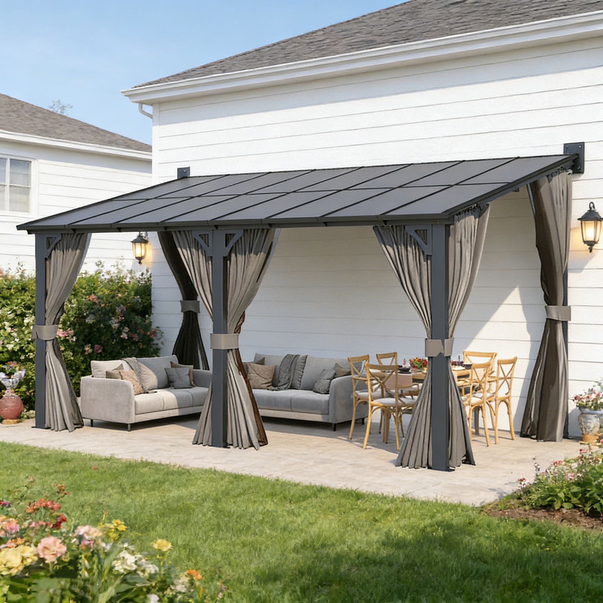 YODOLLA 16' x 8' Gazebo Outdoor Pergola with Curtains and Nettingbest
