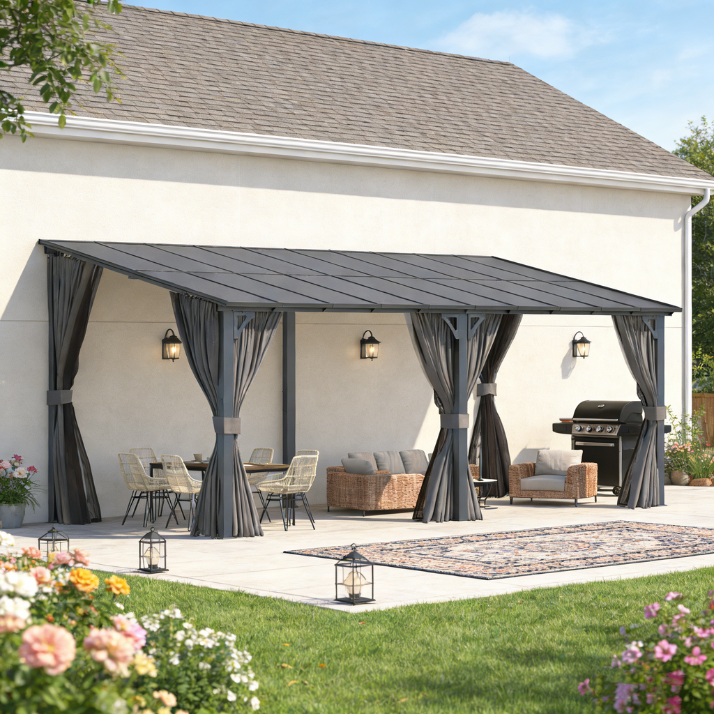 YODOLLA 20' x 8' Outdoor Gazebo Pergola with Curtains and Netting
