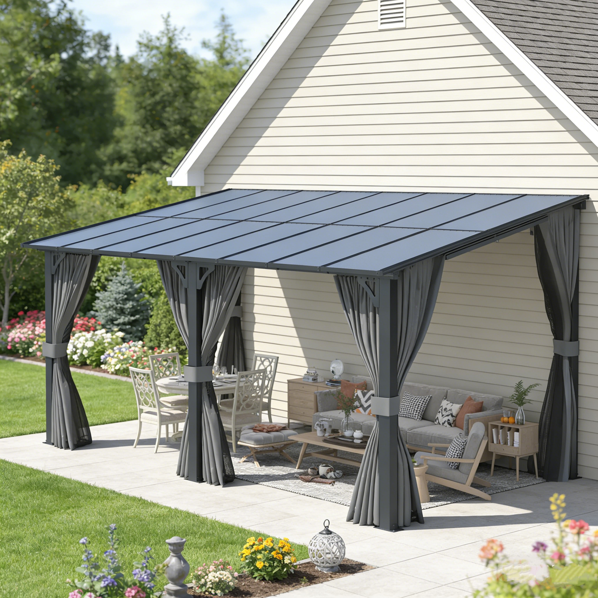 YODOLLA 16' x 10' Gazebo Outdoor Pergola for Patio with Curtains and Netting