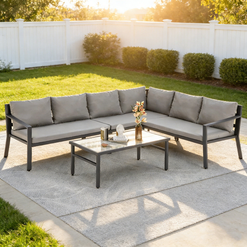 YODOLLA Modern Metal Patio Set, 7-Piece, Grey