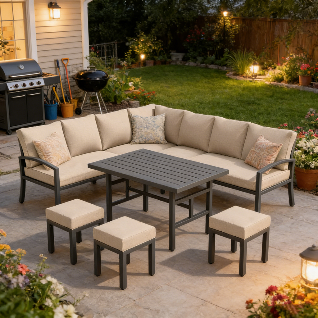 YODOLLA 7 Pieces Metal Patio Furniture Set, Biege