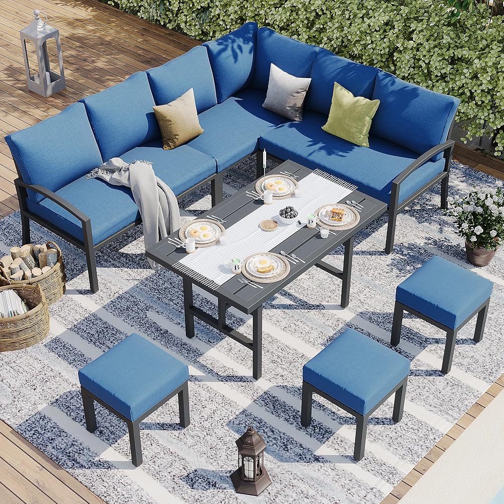 YODOLLA 7 Pieces Metal Patio Furniture Set, Dark Blue