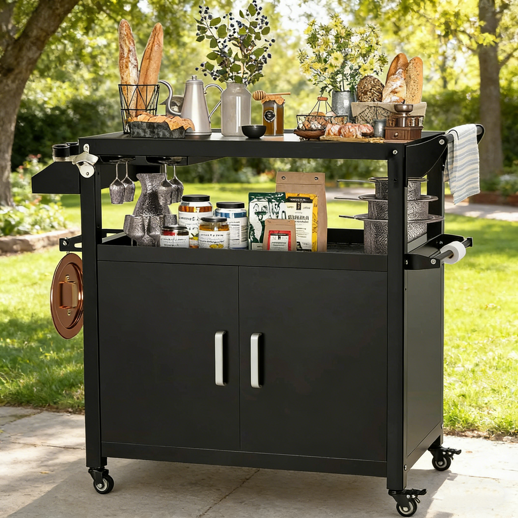 YODOLLA Outdoor Grill Cart Kitchen Storage Cabinets Island with Wheelsbest