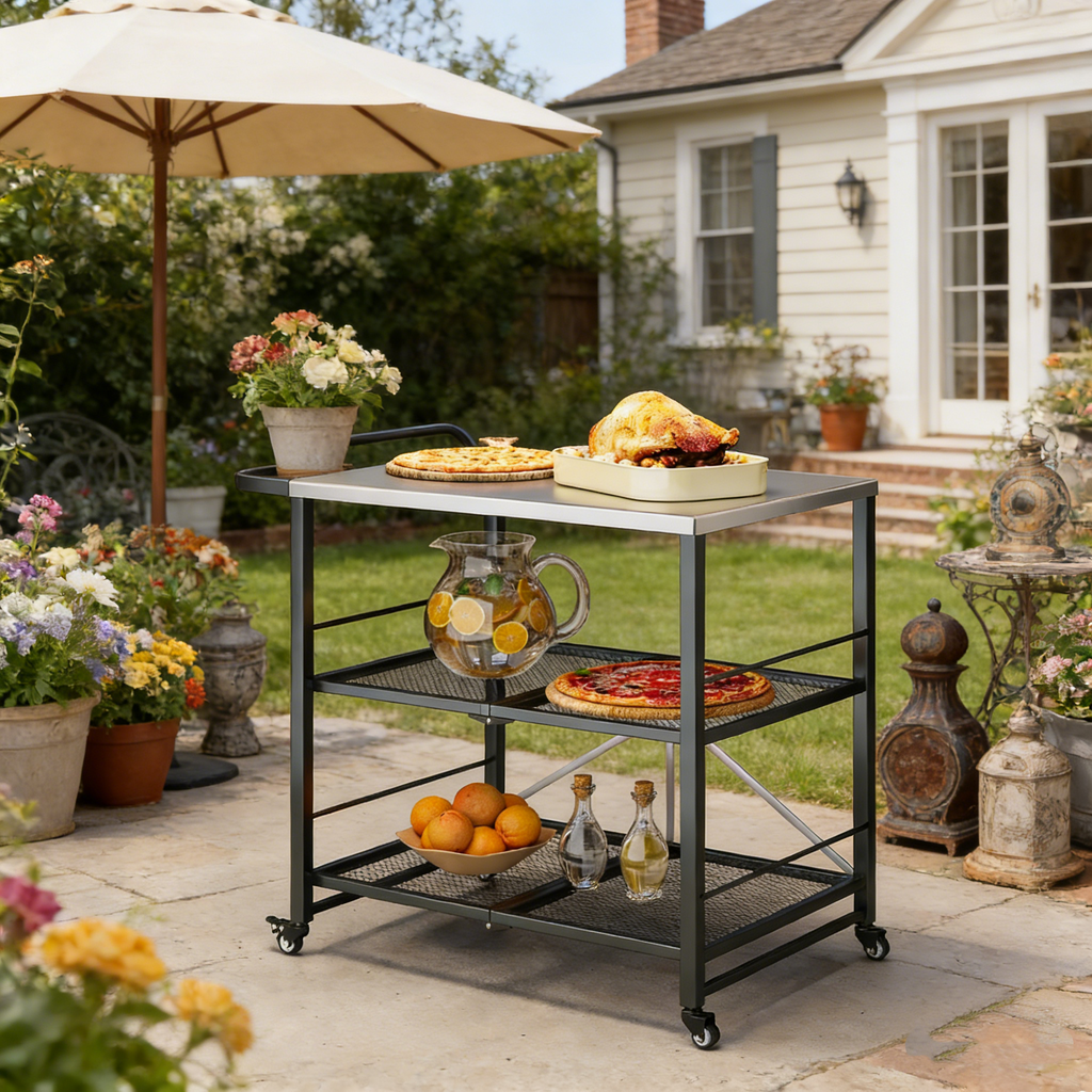 YODOLLA Stainless Pizza Oven Table with 2 Lock Casters, Silverbest