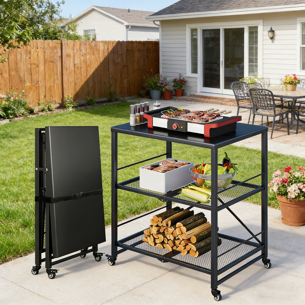 YODOLLA Stainless Pizza Oven Table with 2 Lock Casters, Blackbest