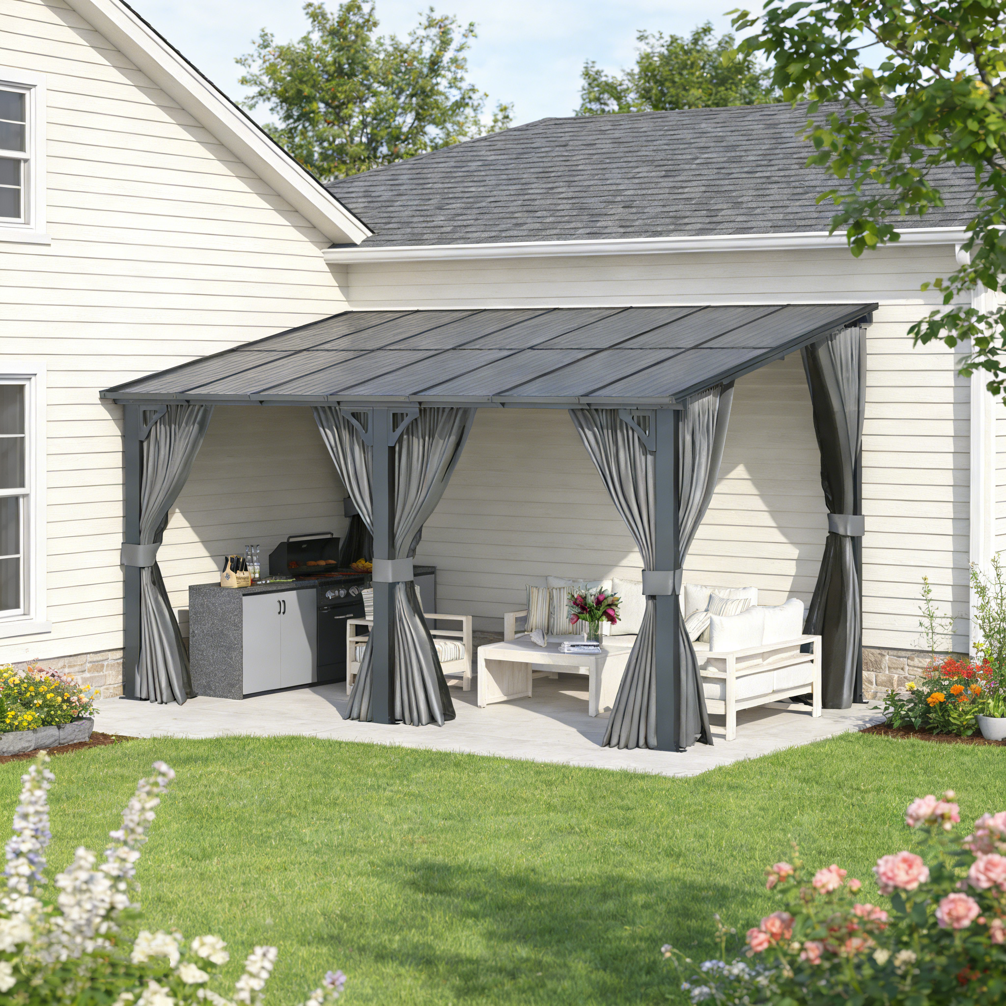 YODOLLA 14' x 8' Gazebo Outdoor Pergola with Curtains and Netting