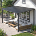 YODOLLA 16' x 8' Outdoor Hardtop Metal Gazebo Lean to Galvanized Steel Wall Mounted Pergolas