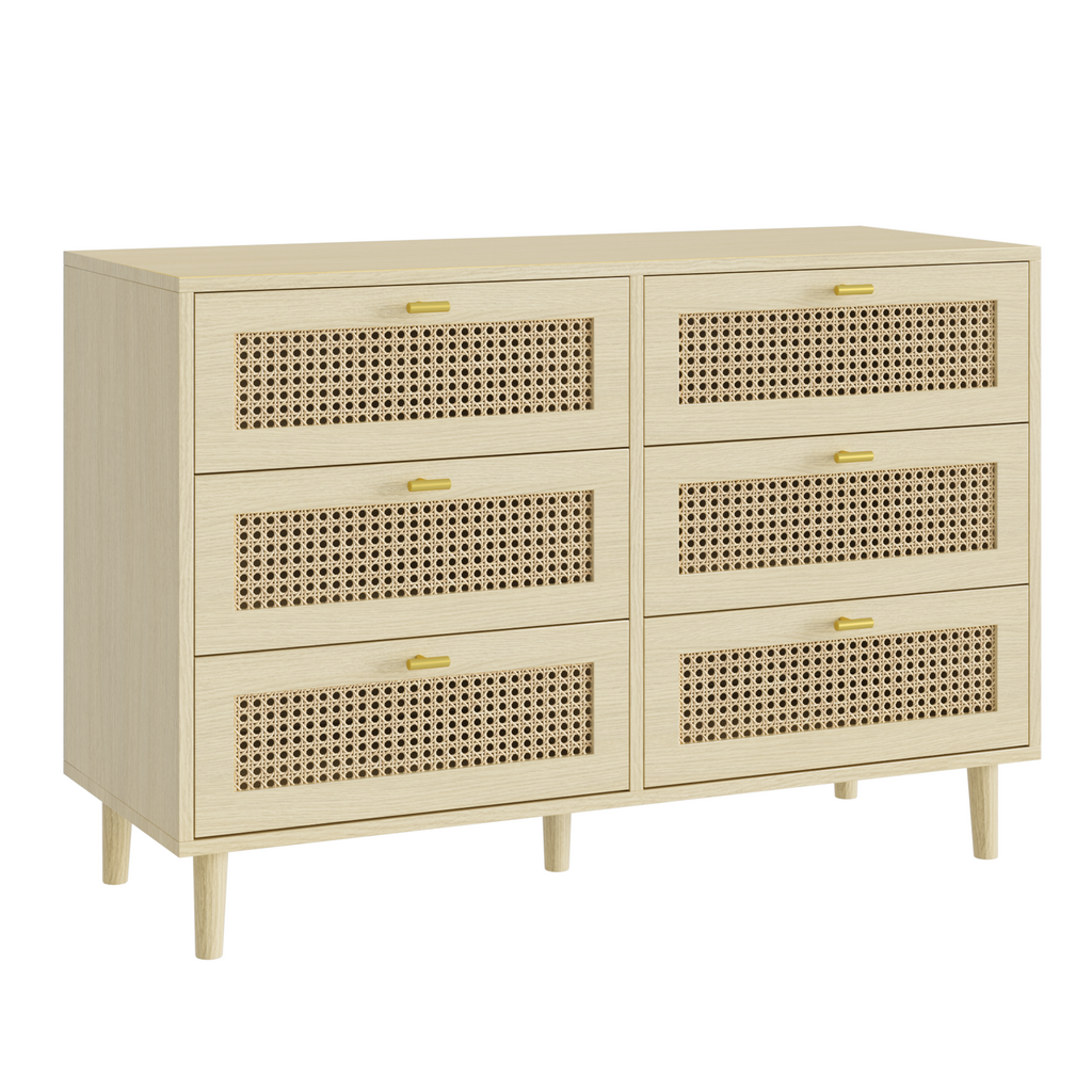 YODOLLA Wicker Dresser 6 Drawer Rattan Dresser, Natural Woodbest