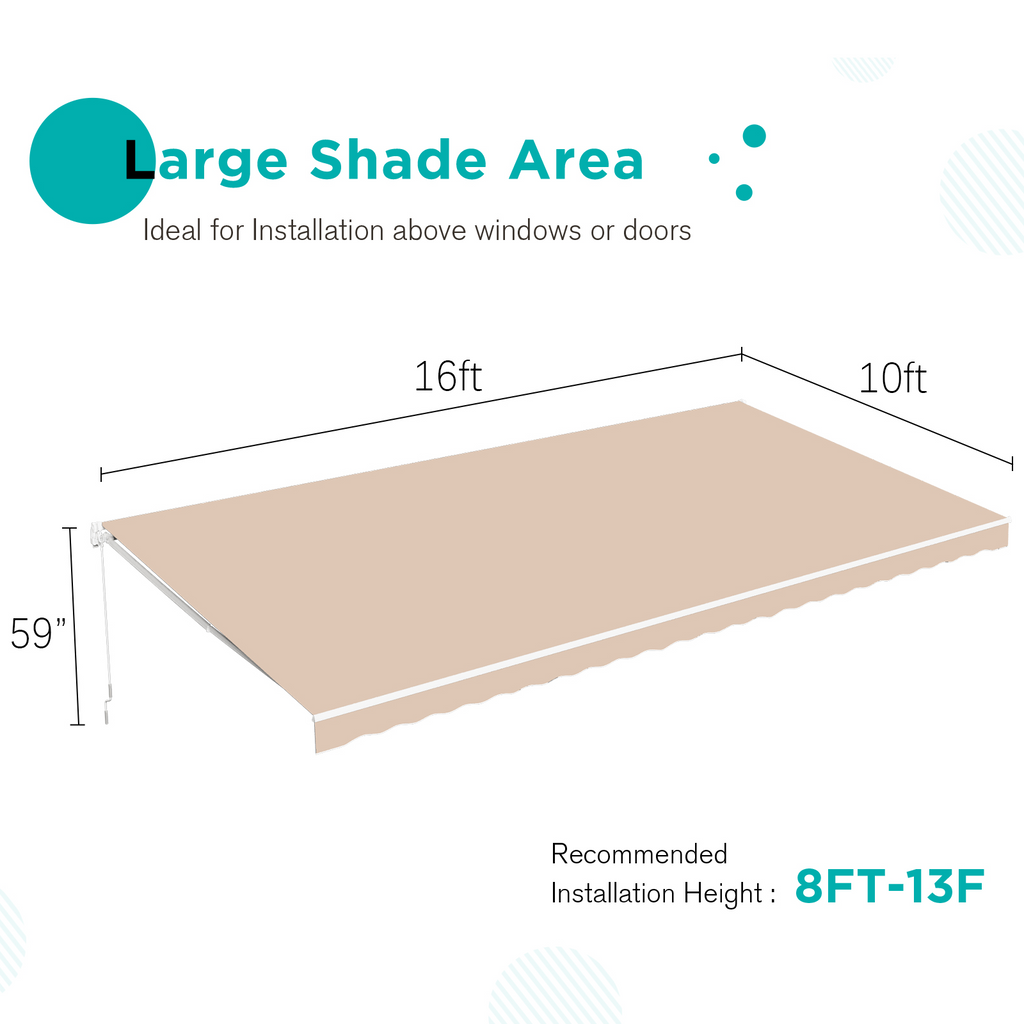 YODOLLA 16'×10' Manual Retractable Awning Sun Shade Patio