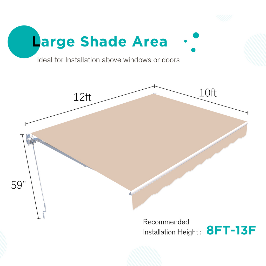 YODOLLA 12'×10' Manual Retractable Awning Sun Shade Patio