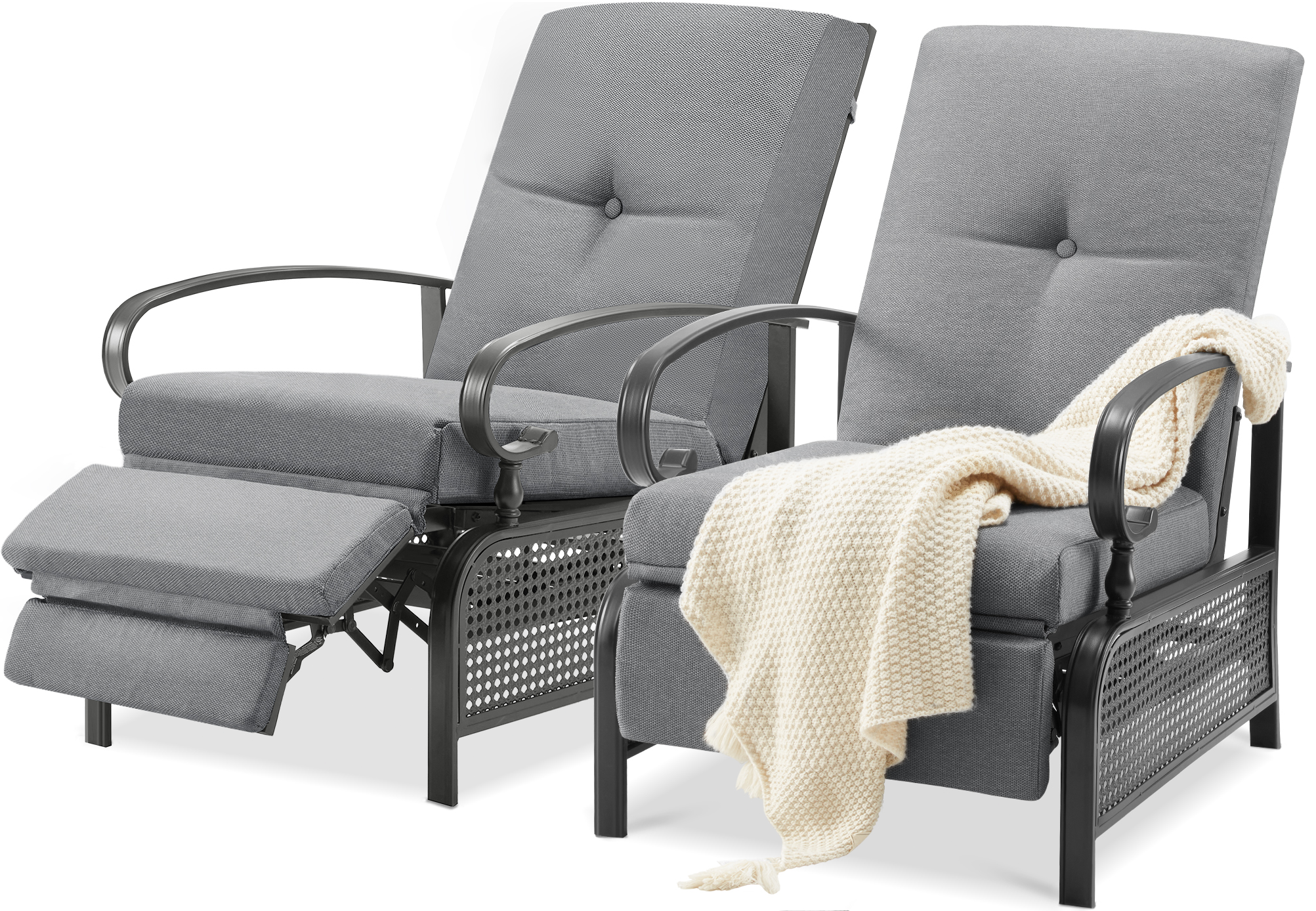 YODOLLA Outdoor Recliner Chair with Beige Olefin Cushions Set of 2