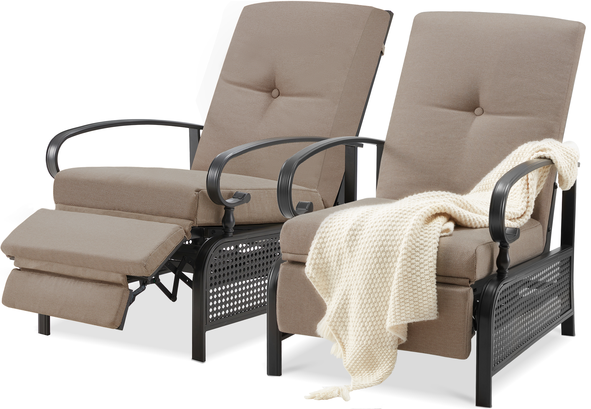 YODOLLA Outdoor Recliner Chair with Beige Olefin Cushions Set of 2