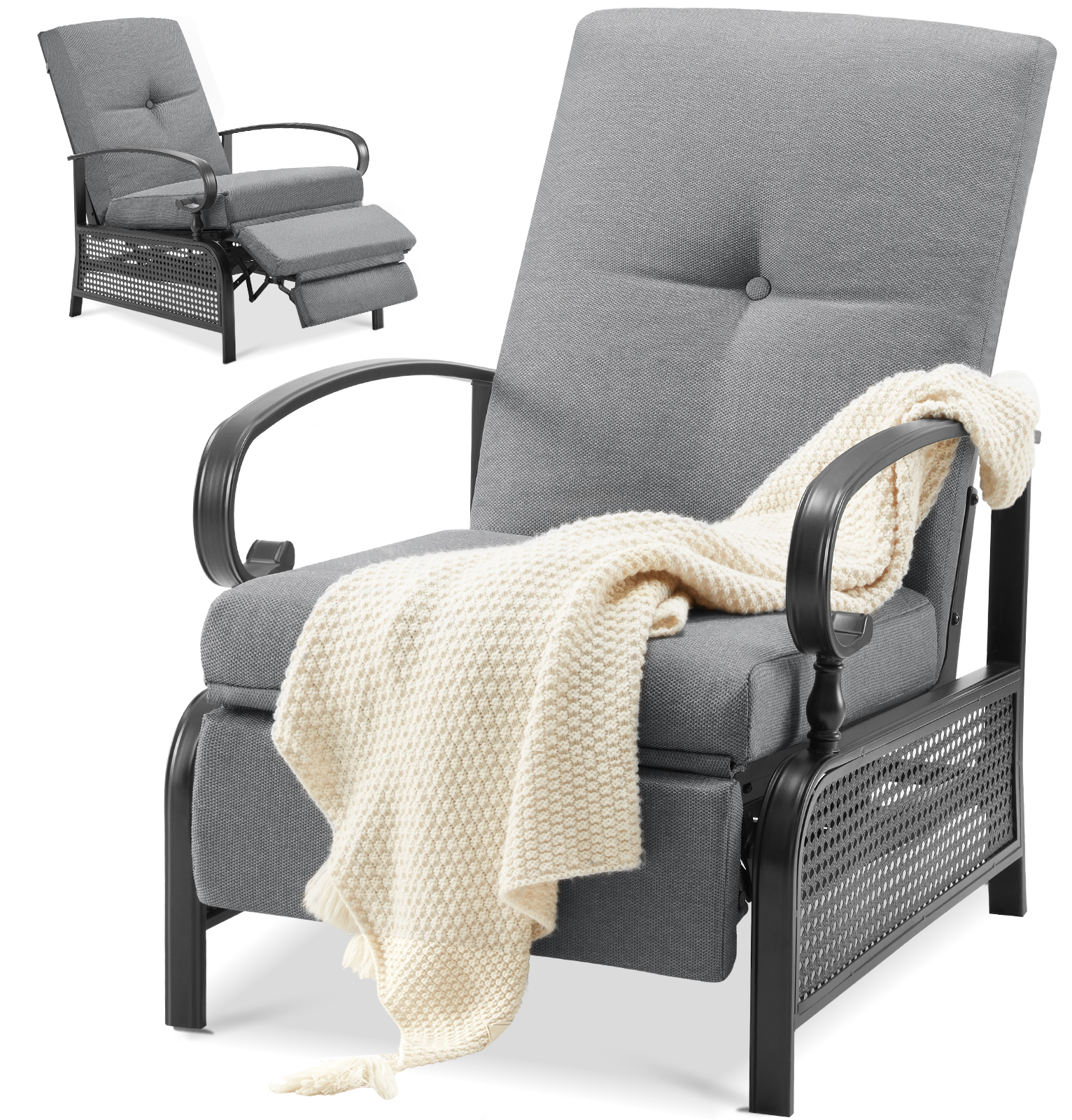 YODOLLA Outdoor Recliner Chair with Olefin Cushions