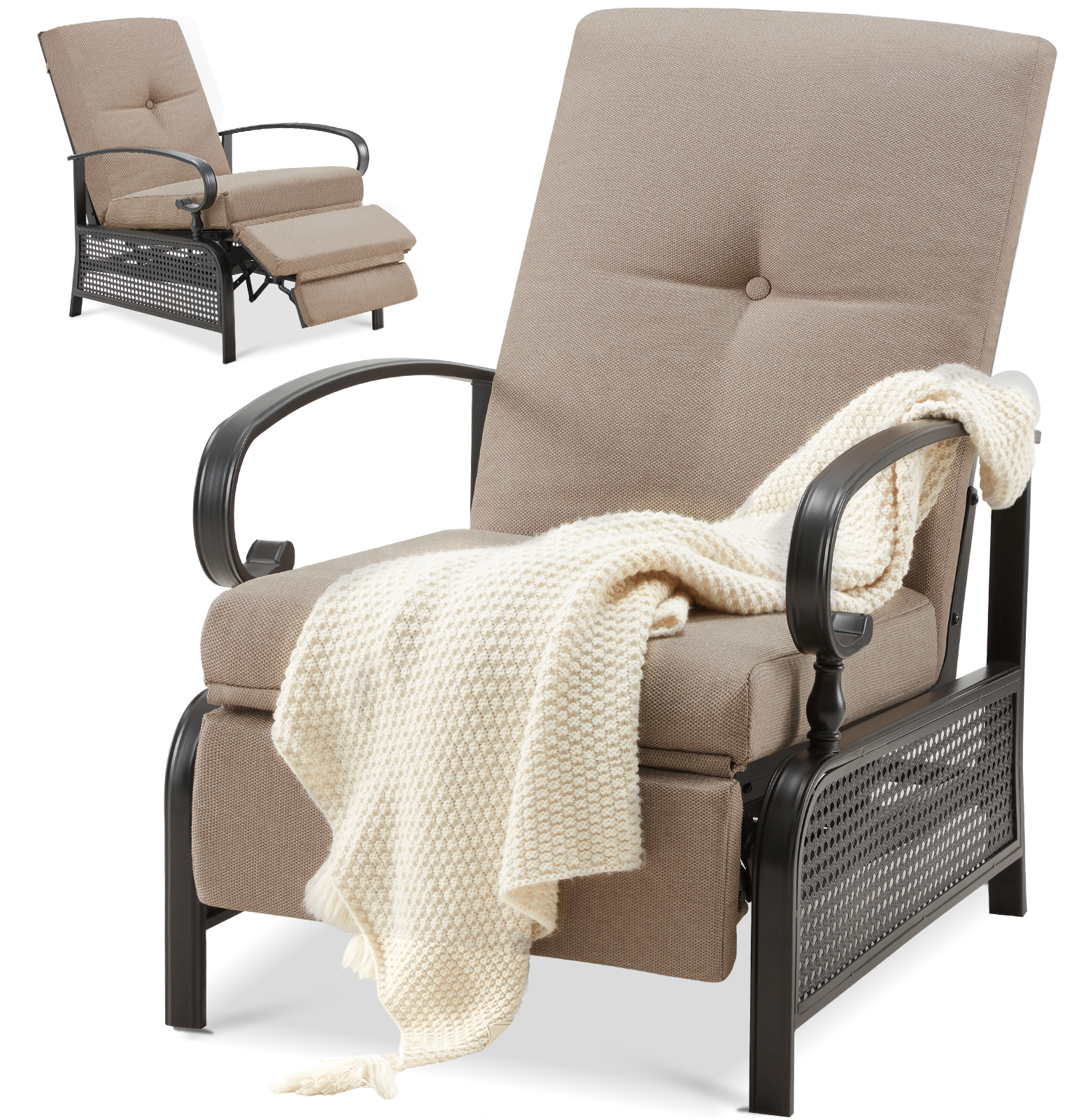 YODOLLA Outdoor Recliner Chair with Olefin Cushions