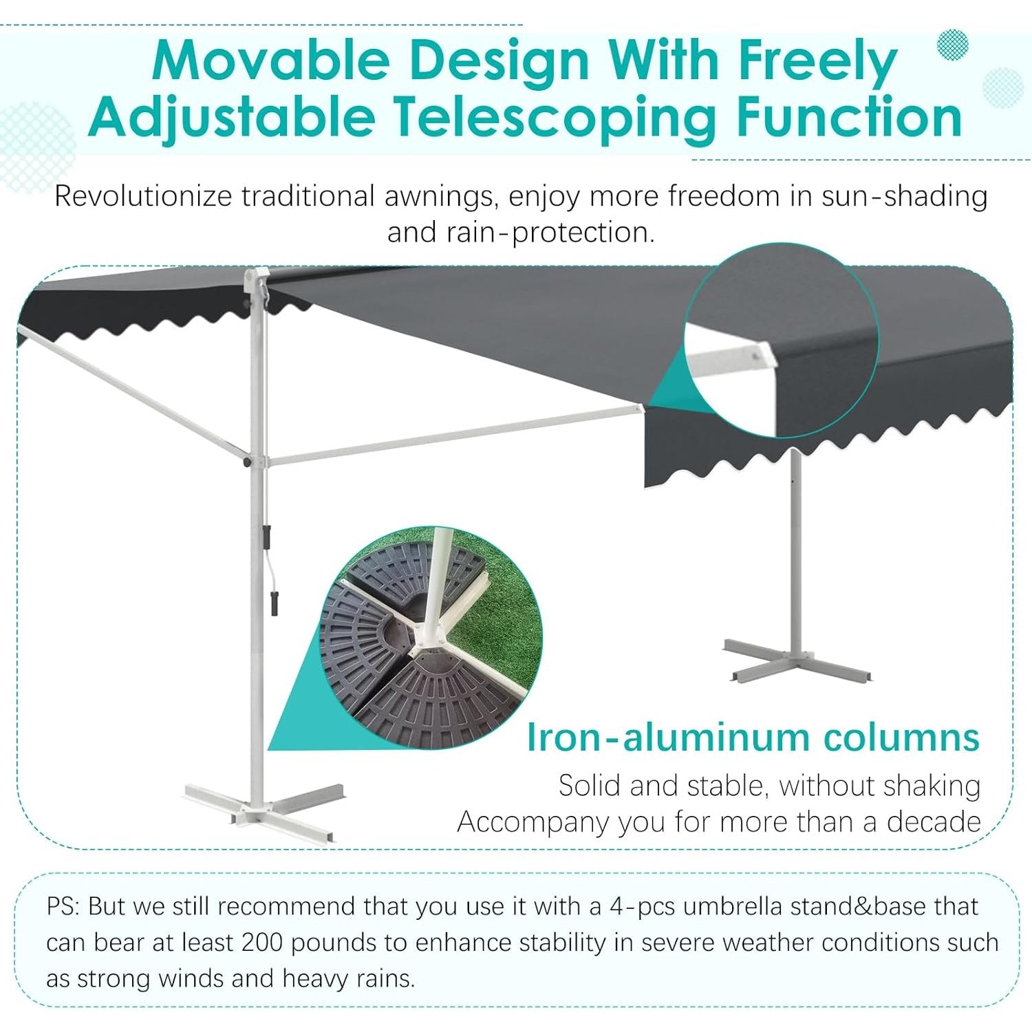 YODOLLA 13'x10' Dual Side Free Standing Retractable Awning, Dark Gray