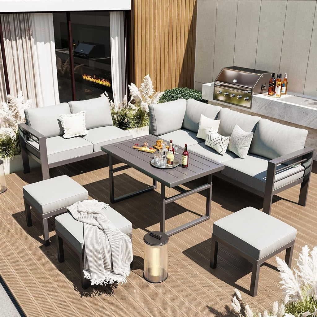 YODOLLA Outdoor Conversation Table and Chair Sets for Lawn Furniture Set, Grey