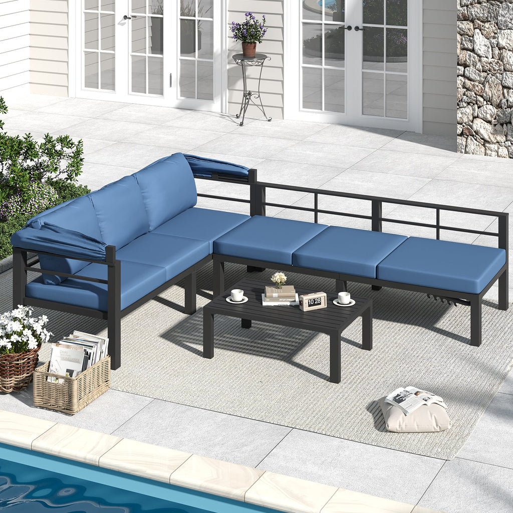 YODOLLA Patio Furniture Set with Retractable Canopy, Dark Bluebest