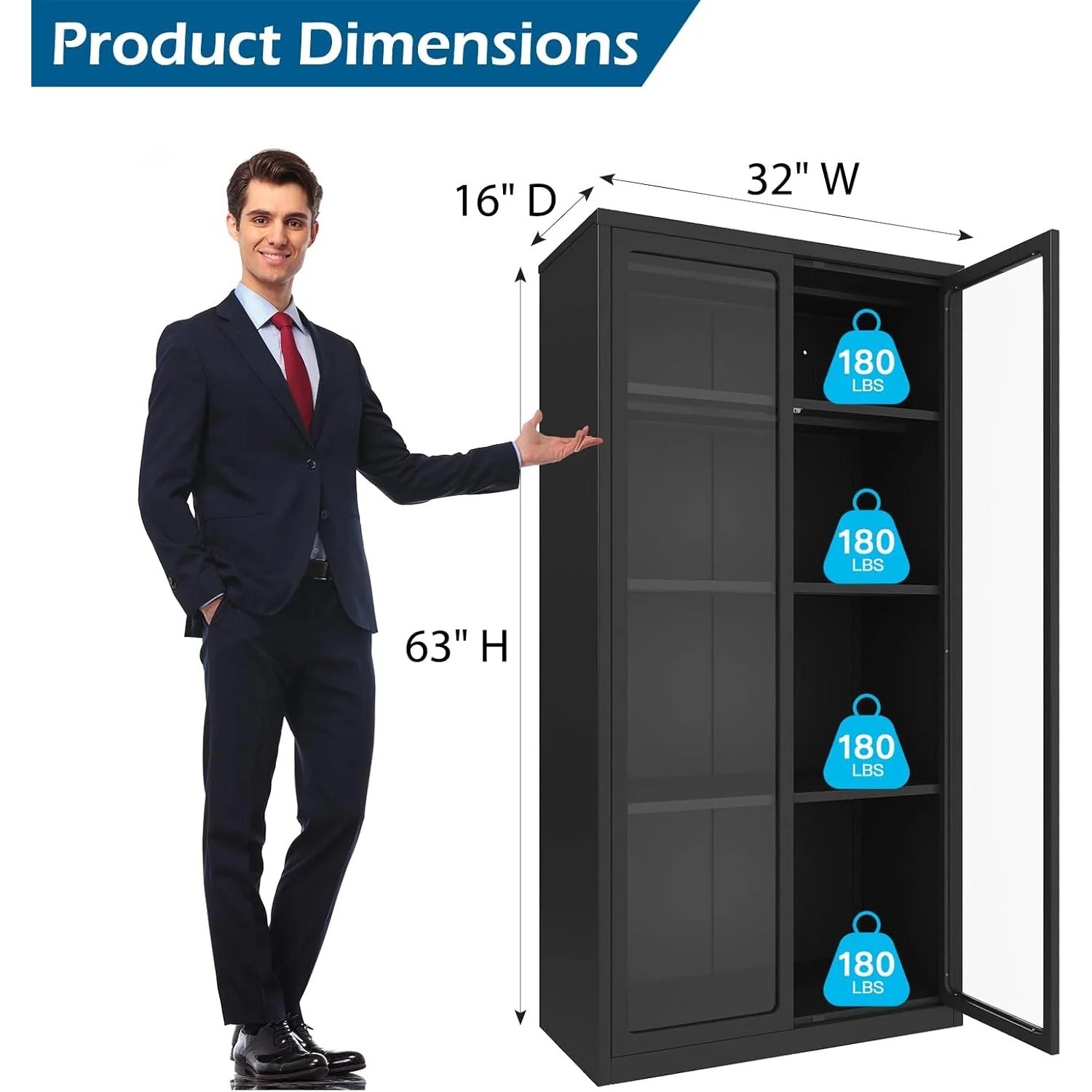 YODOLLA Display Cabinet with Acrylic Glass Doors and 3 Adjustable Shelves