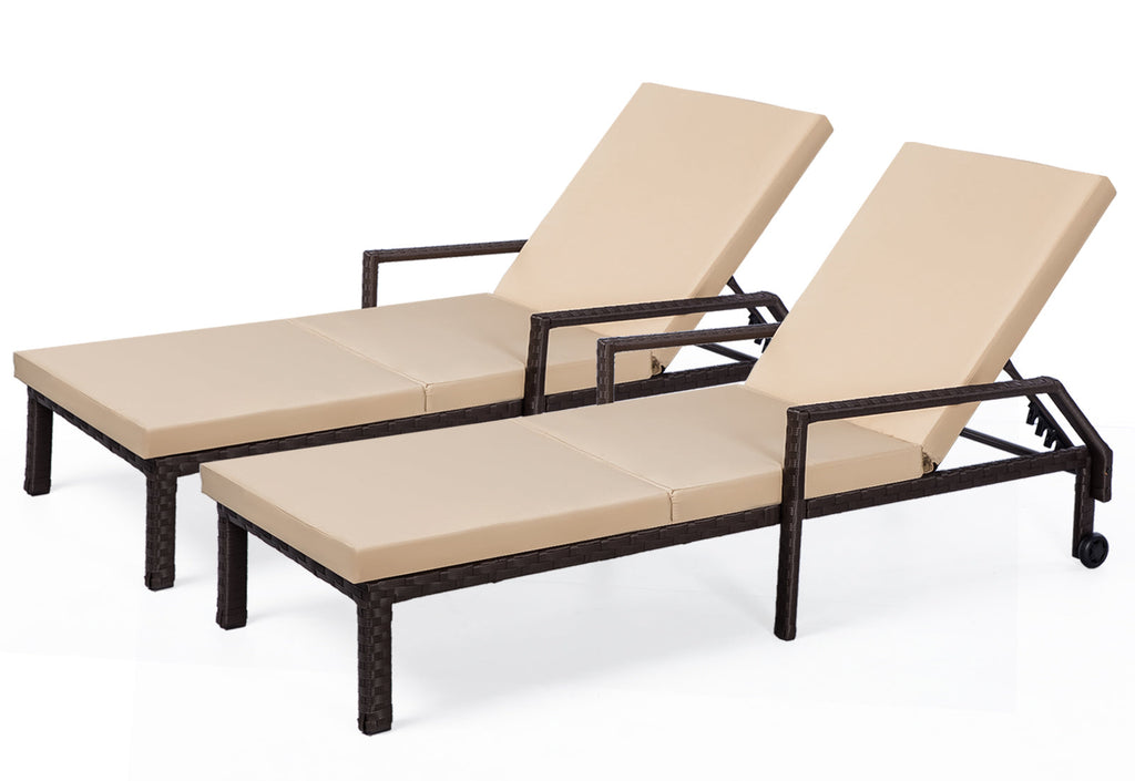 YODOLLA 2 PCS Outdoor Lounge Chairs, Brown Rattan with Beige Cushion