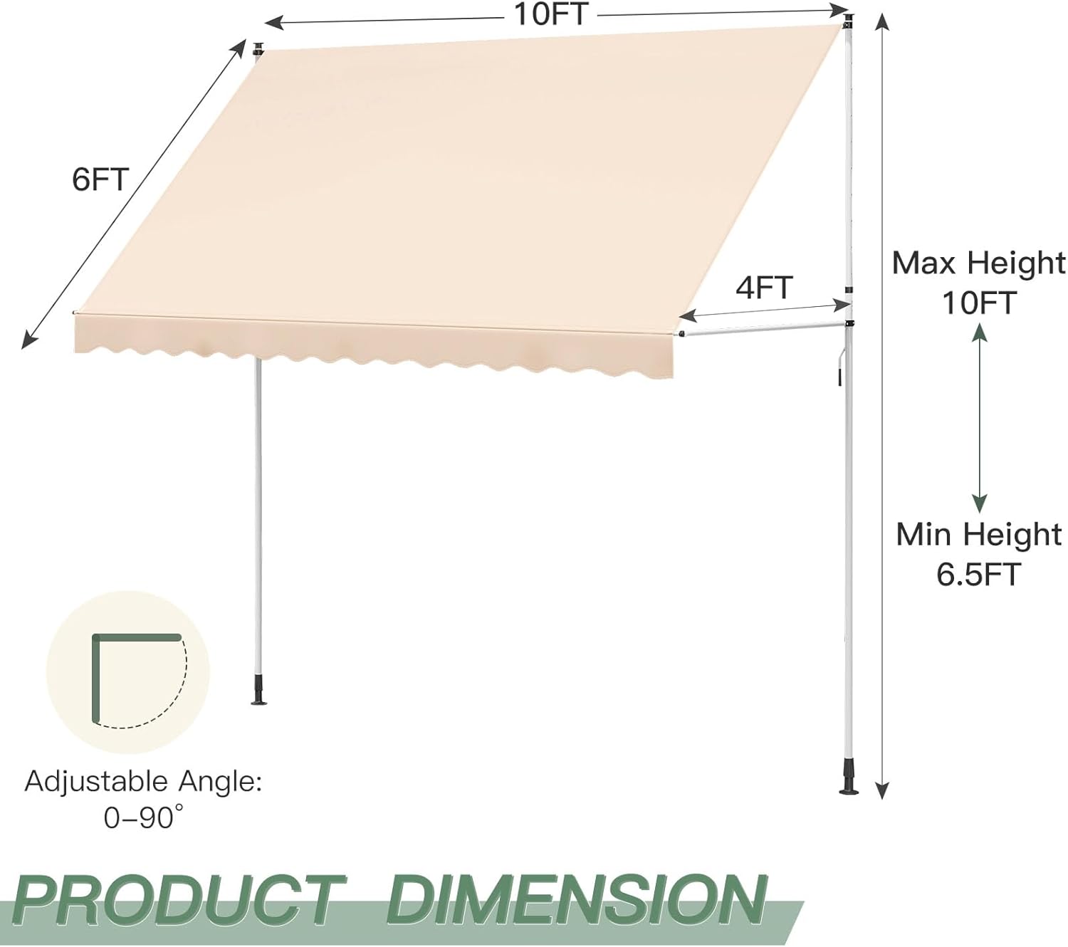 YODOLLA 3x1.8m DIY Free Standing Awning, Beige