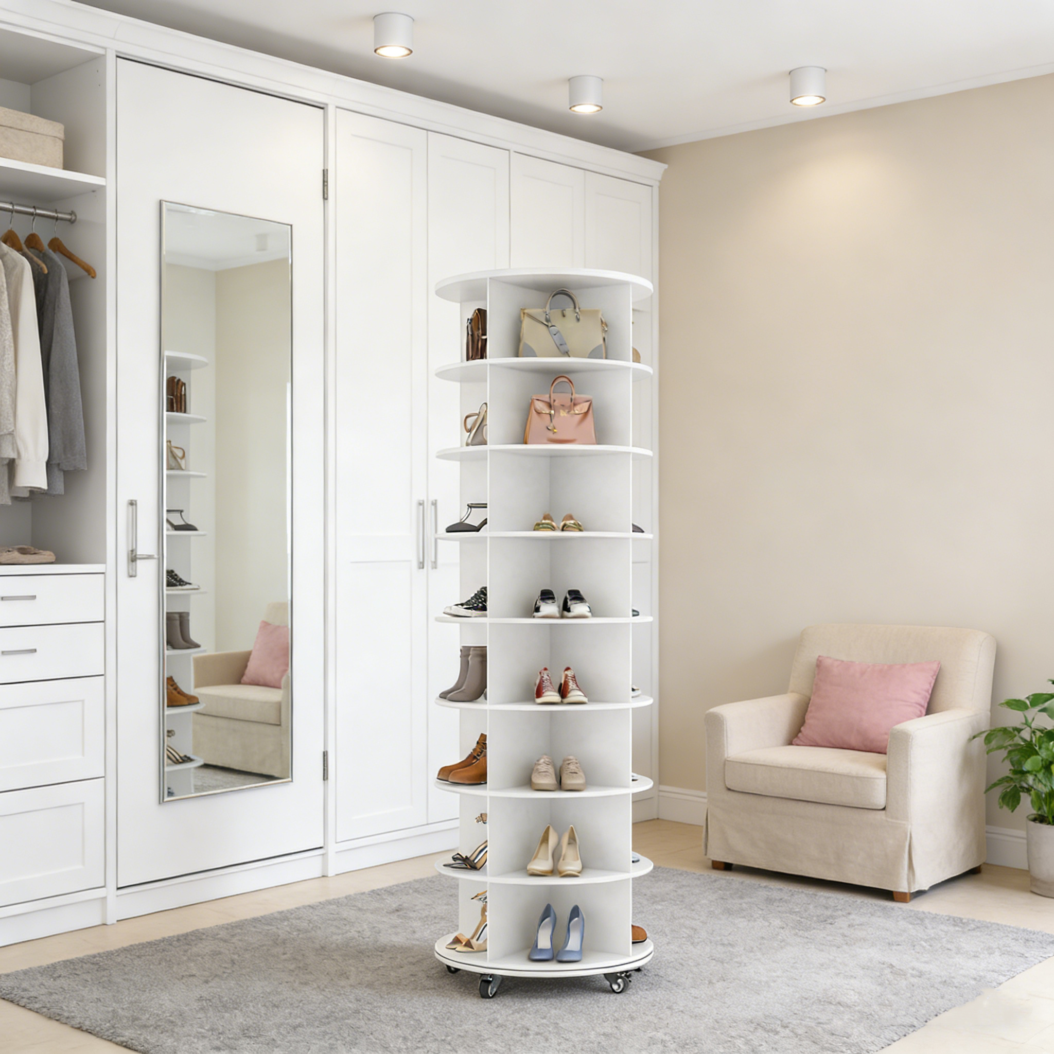 YODOLLA 8 Tier Rotating Shoe Rack Shoe Tower Organizer, Whitebest