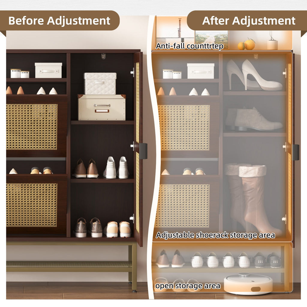 YODOLLA Rattan Shoe Cabinet with 3 Flip Drawers, Brownbest
