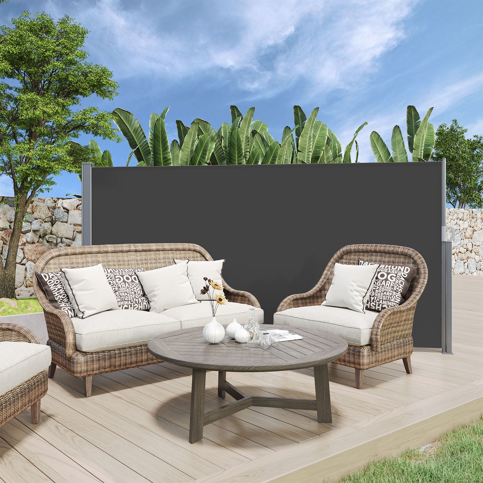 YODOLLA 118"x 63" Splashproof Retractable Side Awning, Black