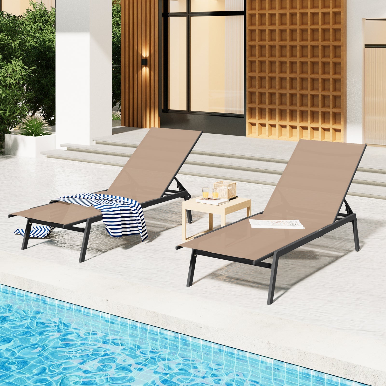 YODOLLA 2 PCS Curved Design Pool Lounge Chairs, Beige