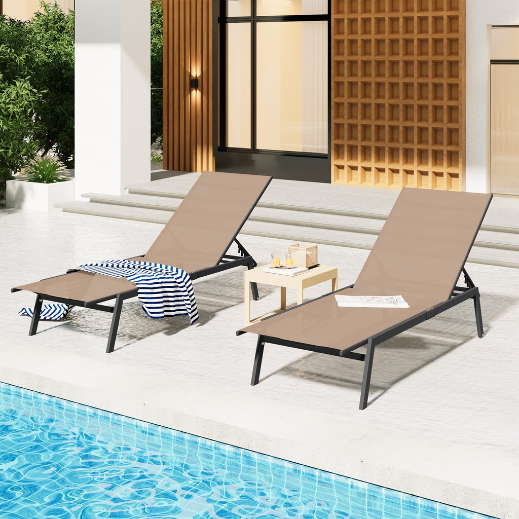 YODOLLA 4 PCS Curved Design Pool Lounge Chairs, Beige