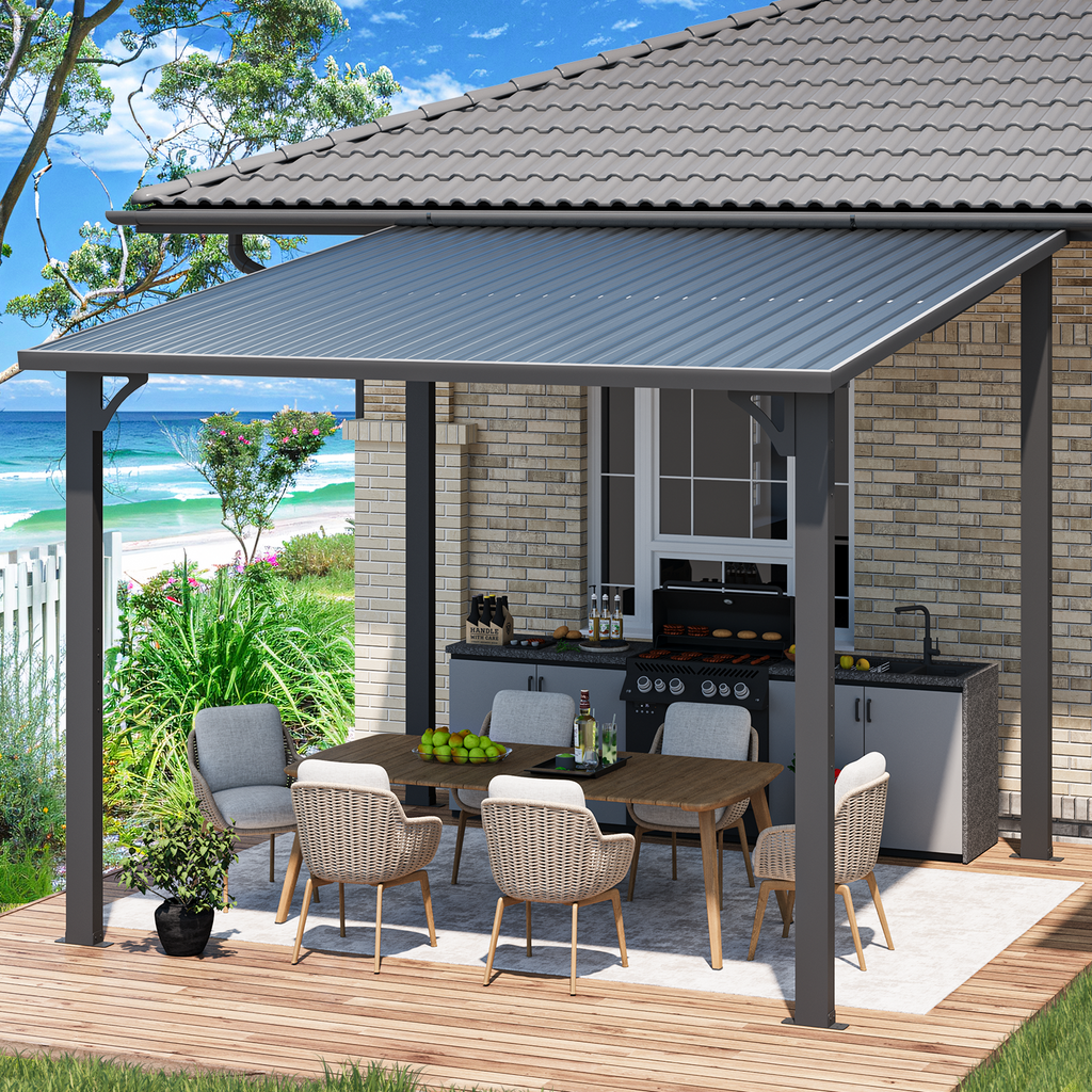 YODOLLA 10' x 10' Outdoor Pergola Hardtop Gazebo, Dark Grey