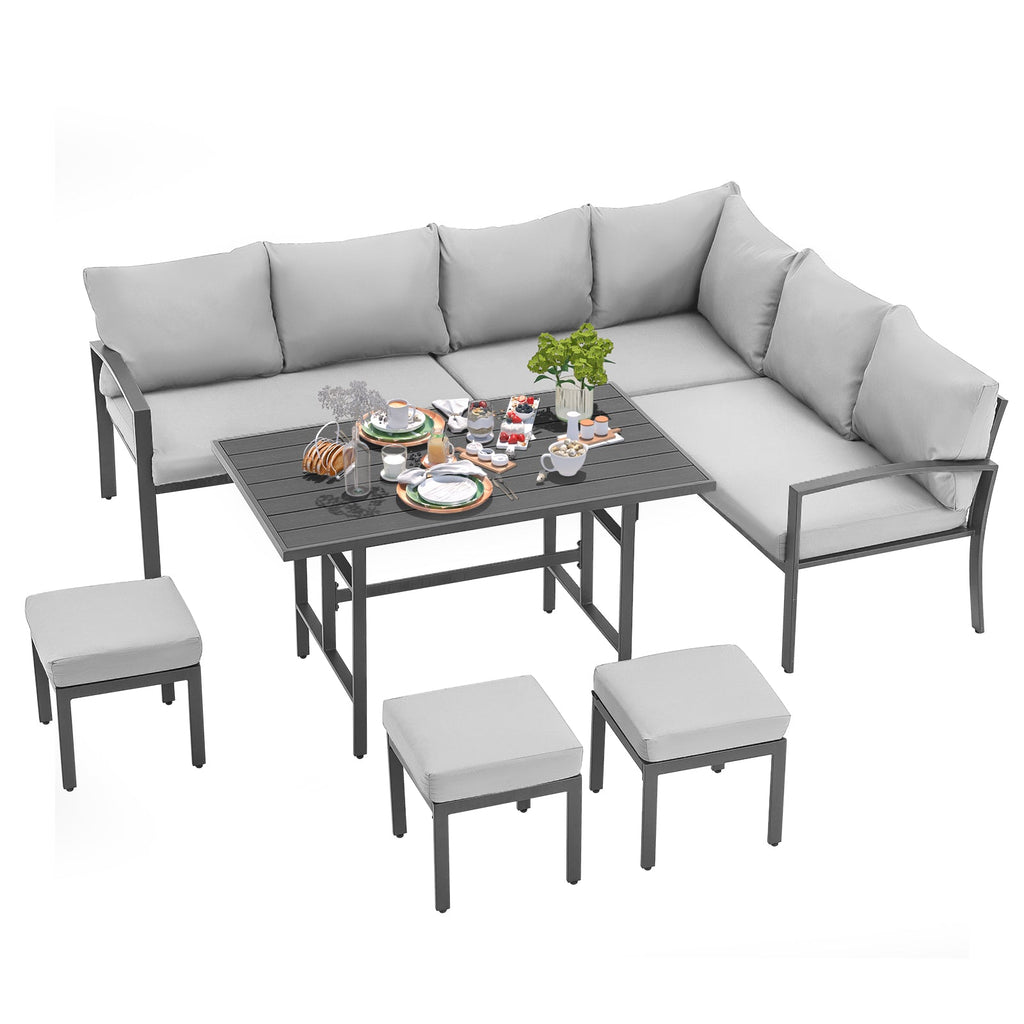 YODOLLA 7 Pieces Metal Patio Furniture Set, Light Grey