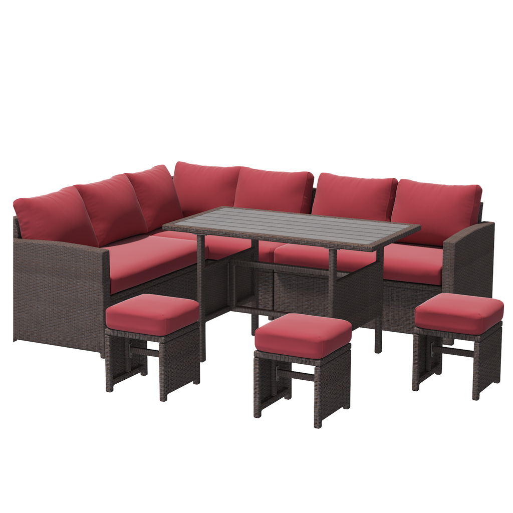 YODOLLA 7 Pieces Outdoor Wicker Rattan Furniture Set, Brown & Wine Redbest