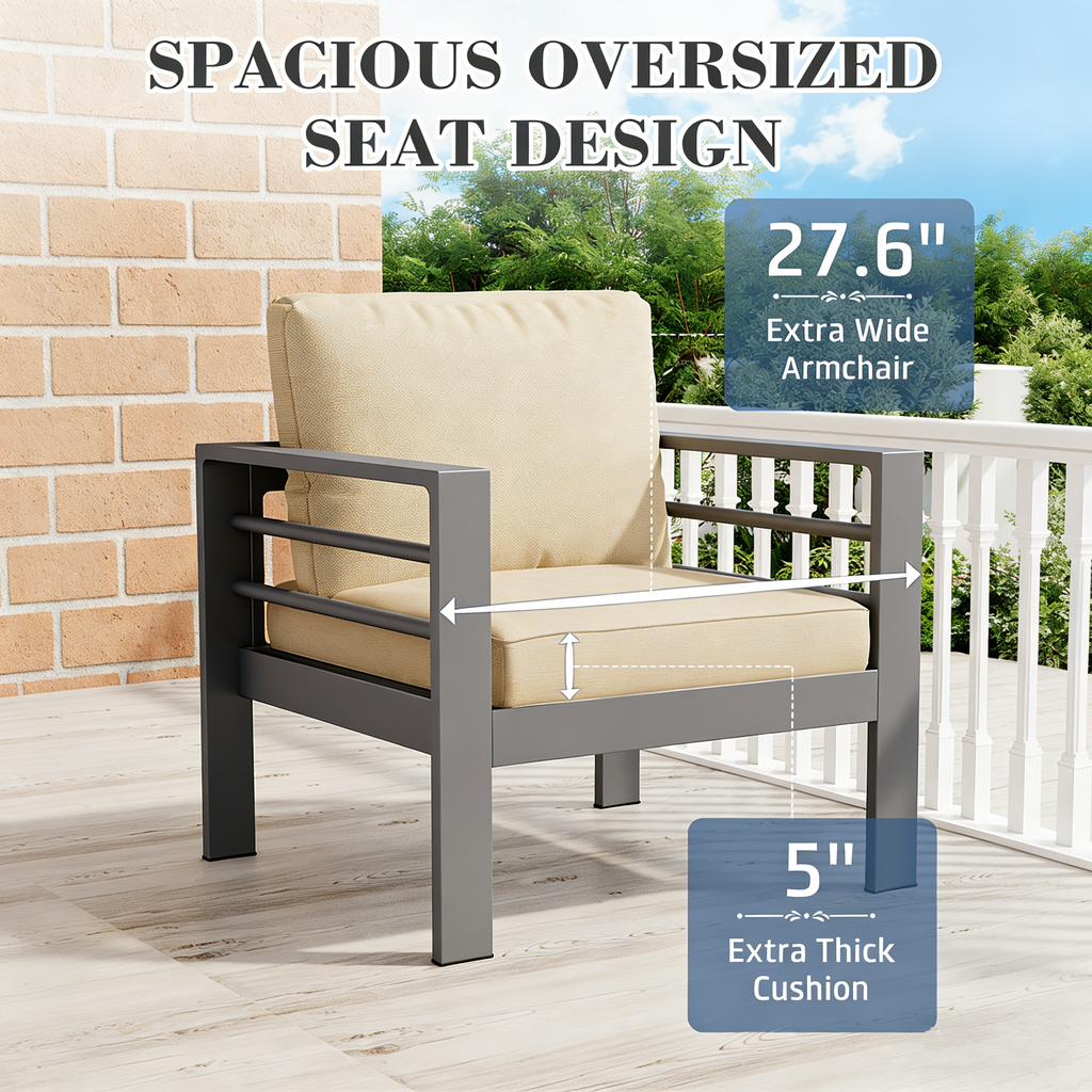 YODOLLA Aluminum Patio Furniture Set, 7 Seats with Coffee Table