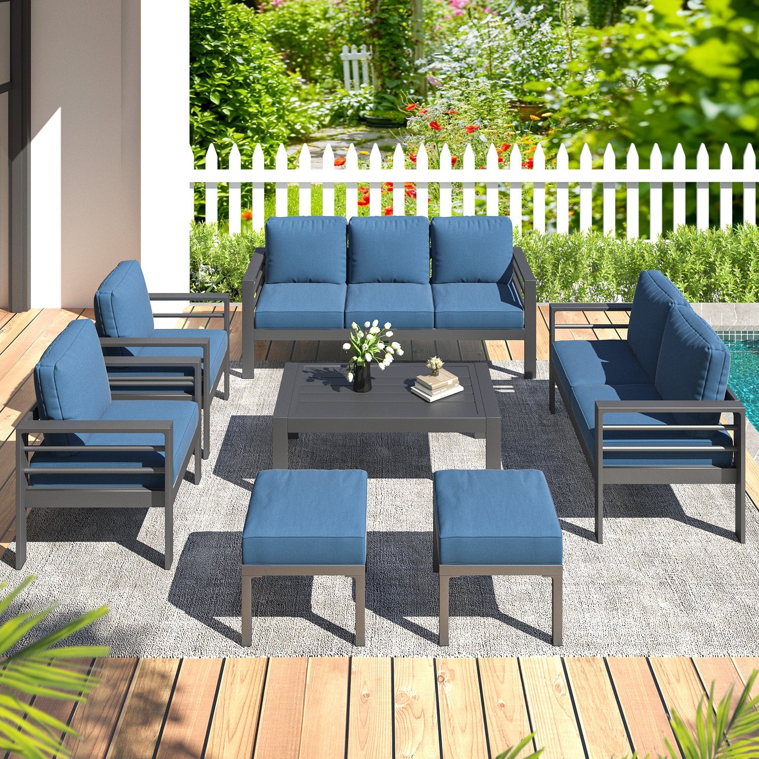 YODOLLA 7 Pieces Aluminum Patio Furniture Set, Blue