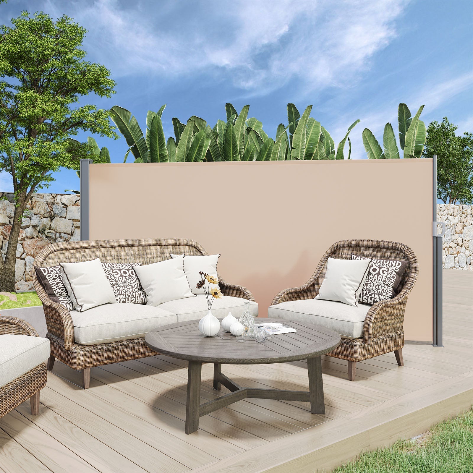 YODOLLA 118"x 71" Splashproof Retractable Side Awning, Beige