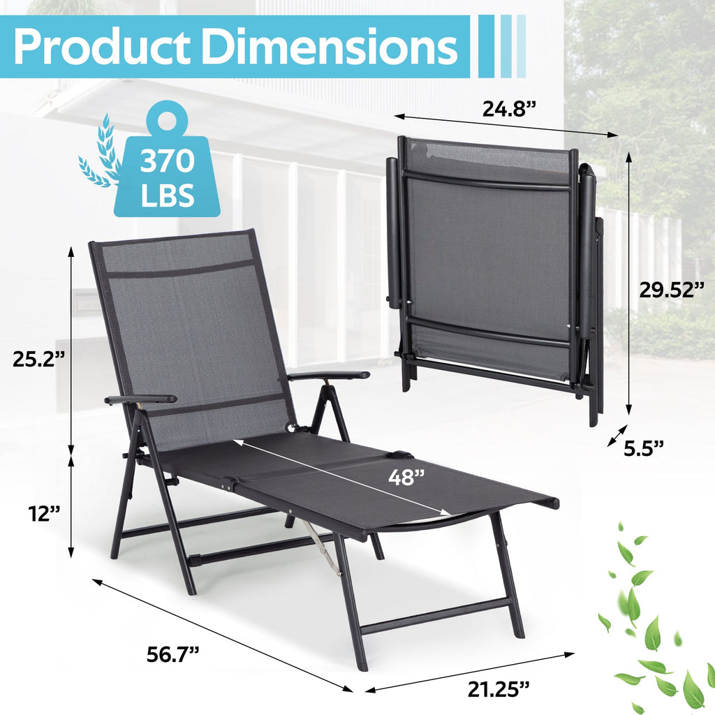 YODOLLA 7 Back & 2 Leg Adjustable Outdoor Chaise Lounge Chair Set of 2, Grey