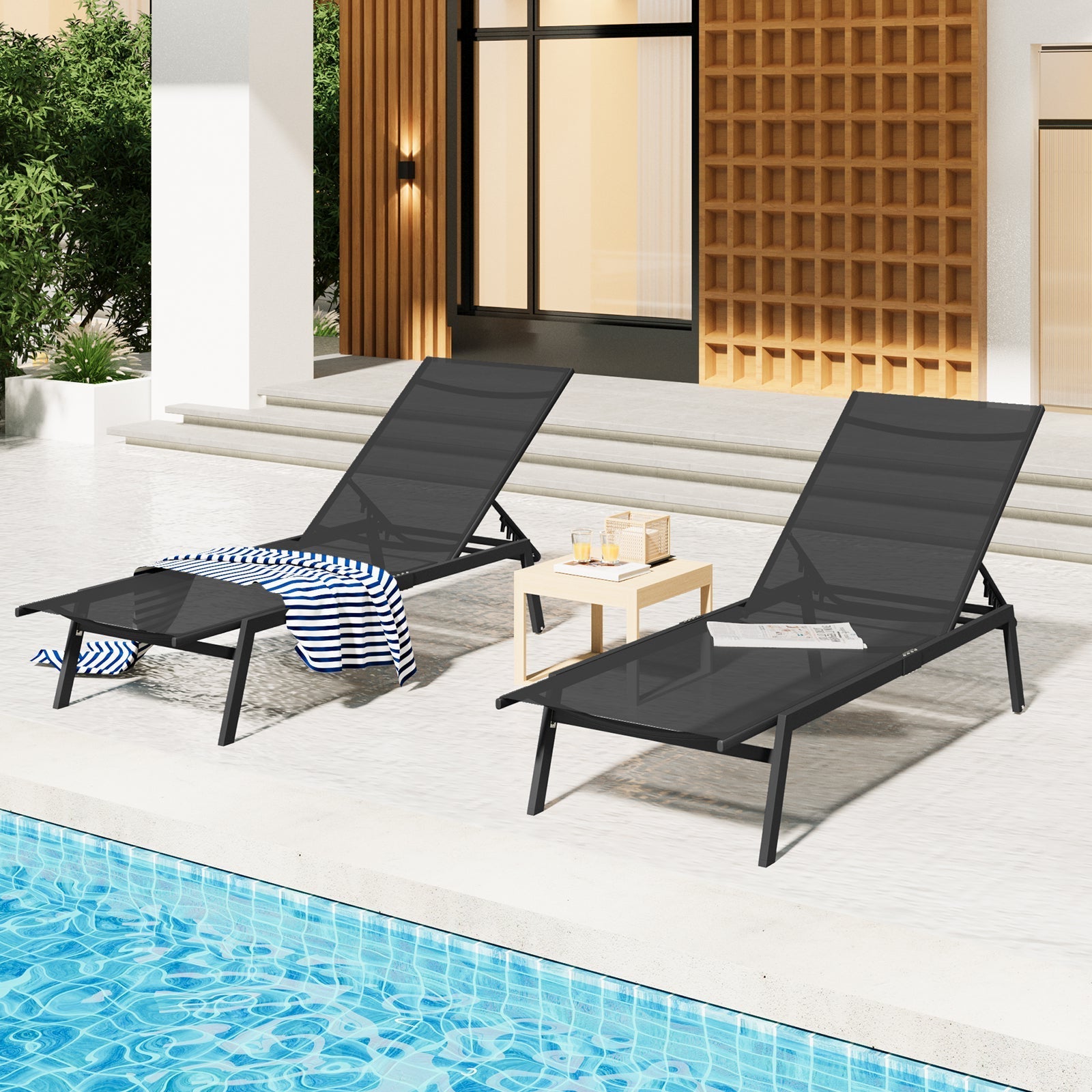 YODOLLA 4 PCS Curved Design Pool Lounge Chairs, Black
