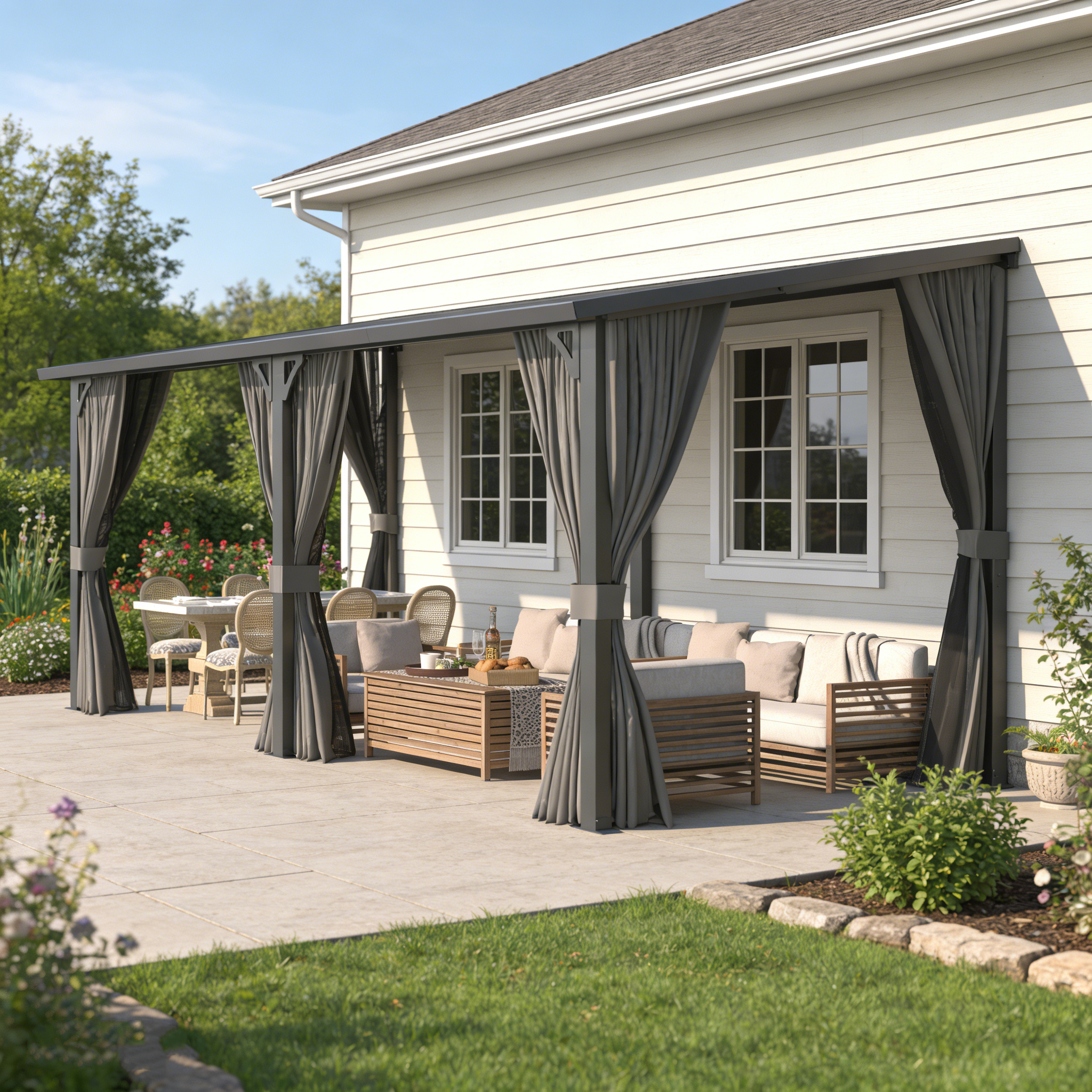 YODOLLA 20'x8' Outdoor Hardtop Metal Gazebo with Curtains and Netting for Patio