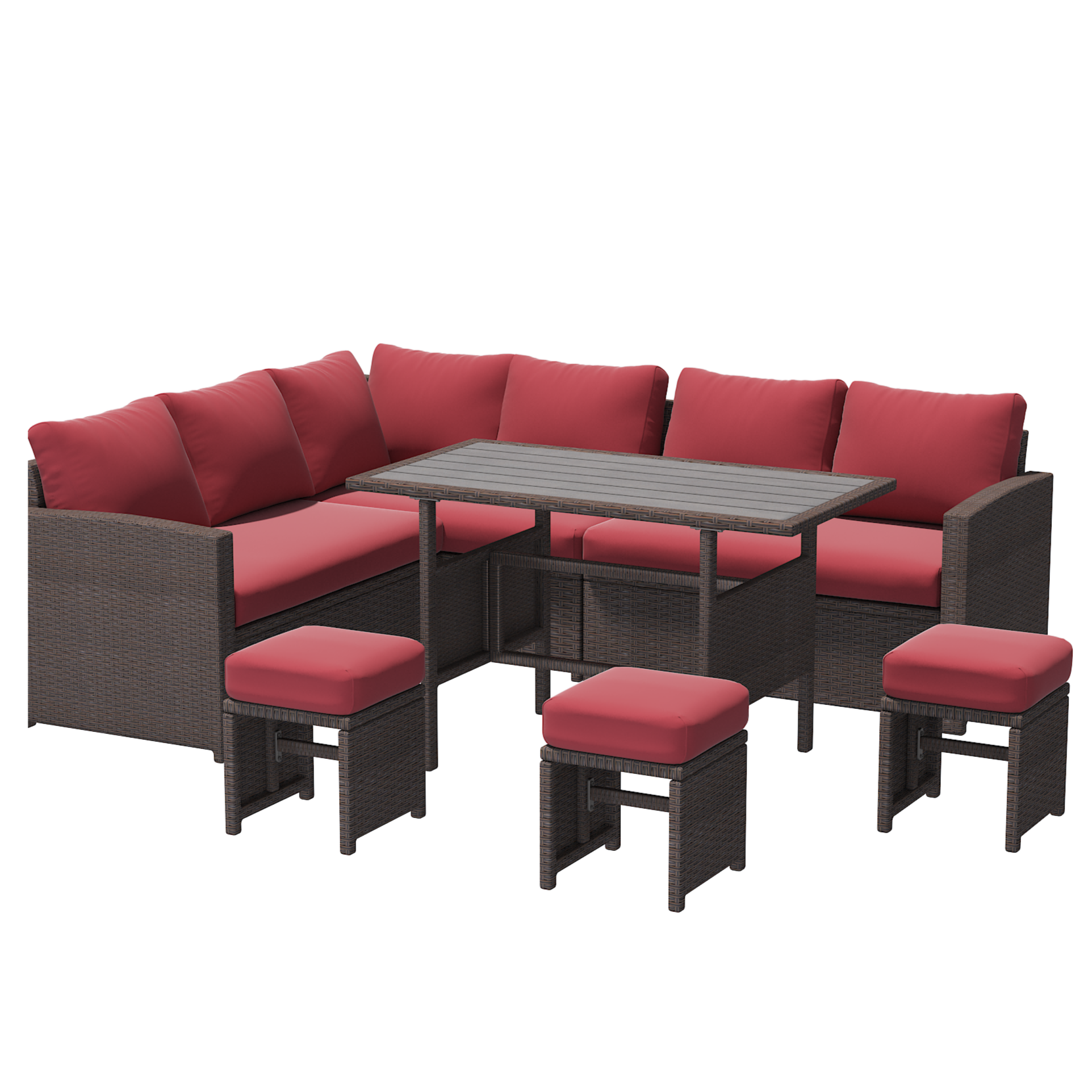 YODOLLA 7 Pieces Outdoor Wicker Rattan Furniture Set, Brown & Wine Red