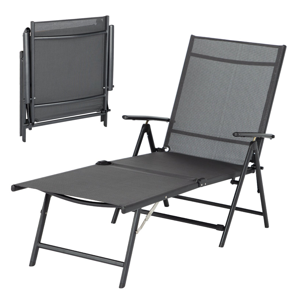 YODOLLA 7 Back & 2 Leg Adjustable Outdoor Chaise Lounge Chair, Grey