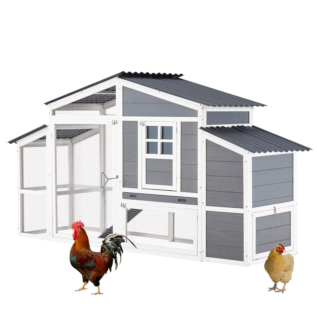 YODOLLA 81” Large Chicken Coop Wooden Hen House Poultry Cage, Grey & White