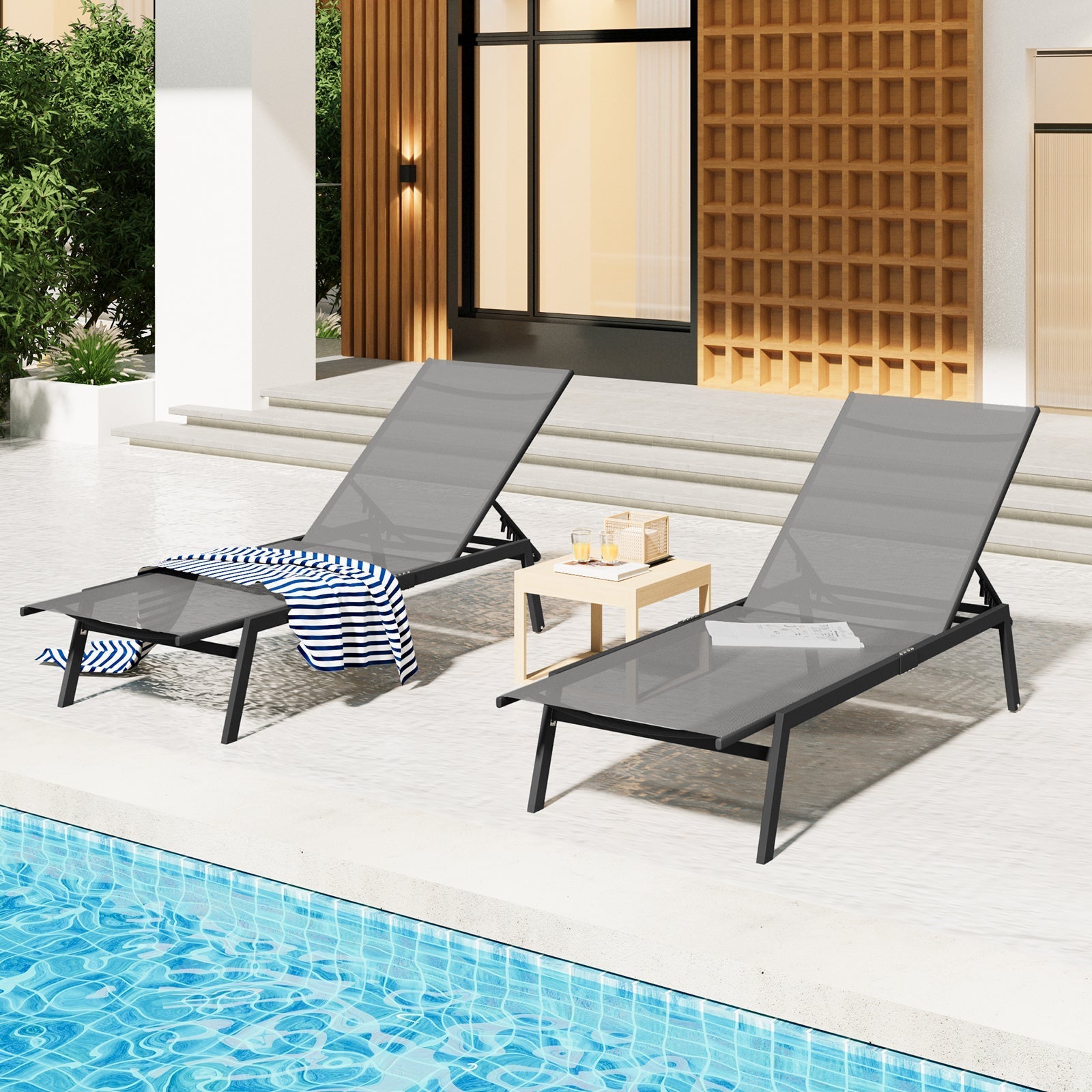 YODOLLA Curved Design Pool Lounge Chairs, Dark Grey